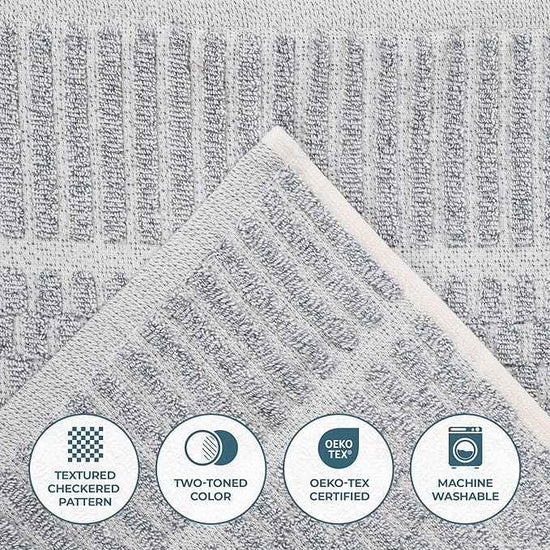 Superior Juno Viscose Cotton Blend Medium Weight Towels, for Bathroom, Shower, Spa, Plush, Quick Dry, Ultra-Soft Towels, Bath Essentials, Border Detail, 8 Piece Assorted Towel Set, Denim Blue