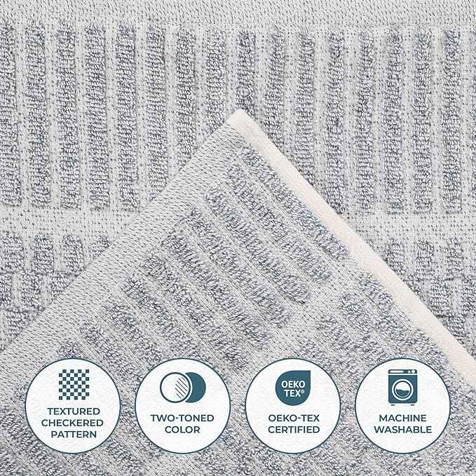 Superior Juno Viscose Cotton Blend Medium Weight Towels, for Bathroom, Shower, Spa, Plush, Quick Dry, Ultra-Soft Towels, Bath Essentials, Border Detail, 12 Piece Assorted Towel Set, Denim Blue