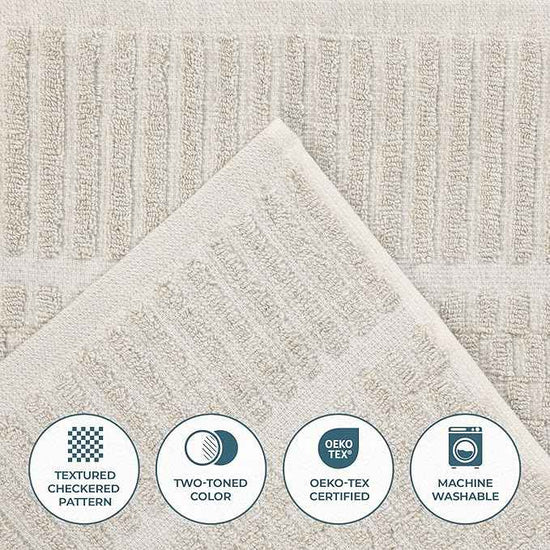 Superior Juno Viscose Cotton Blend Medium Weight Towels, for Bathroom, Shower, Spa, Plush, Quick Dry, Ultra-Soft Towels, Bath Essentials, Border Detail, 8 Piece Assorted Towel Set, Beige