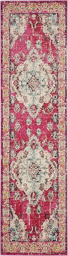 SAFAVIEH Monaco Collection Runner Rug - 2'2" x 10', Pink & Multi, Non-Shedding & Easy to Clean, Distressed Medallion Design, Ideal for Hallway, Foyer, Entryway, Kitchen, Bedroom (MNC243D)