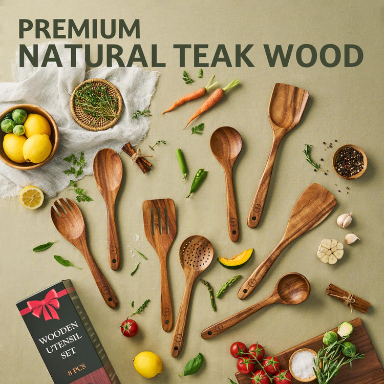 8 Piece Teak Wood Cooking Utensil Set (8 Count)