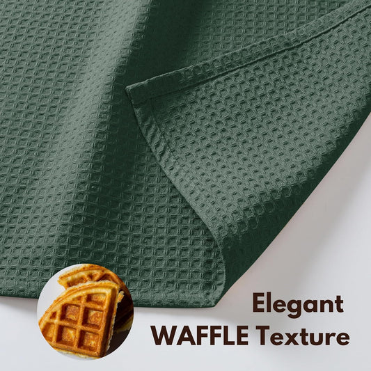 Native Fab Cotton Kitchen Towel with Hanging Loop 16x26 inches, 4-Pack, Waffle Weave Kitchen Towels for Cleaning Drying, Washcloths Soft & Absorbent Cloth Rags, Bar Towel, Dish Cloth, Olive Green - Nestoria