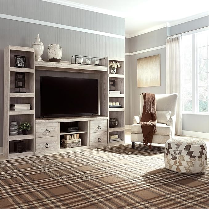 Signature Design by Ashley Willowton Coastal Entertainment Center Pier Bookcase with 3 Adjustable Shelves, Whitewash