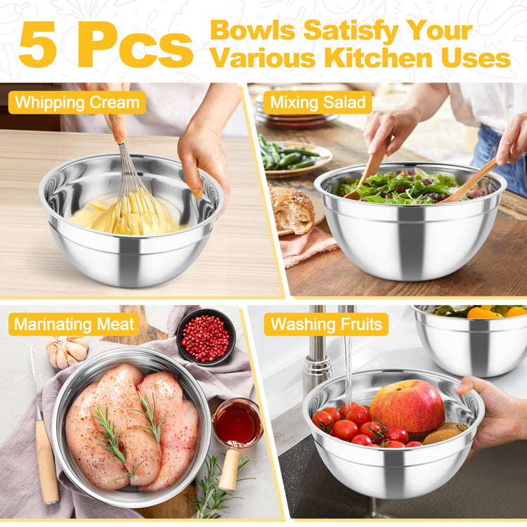 Mixing Bowls Stainless Steel Salad Serving Bowl with Clear Lids (5 Count)
