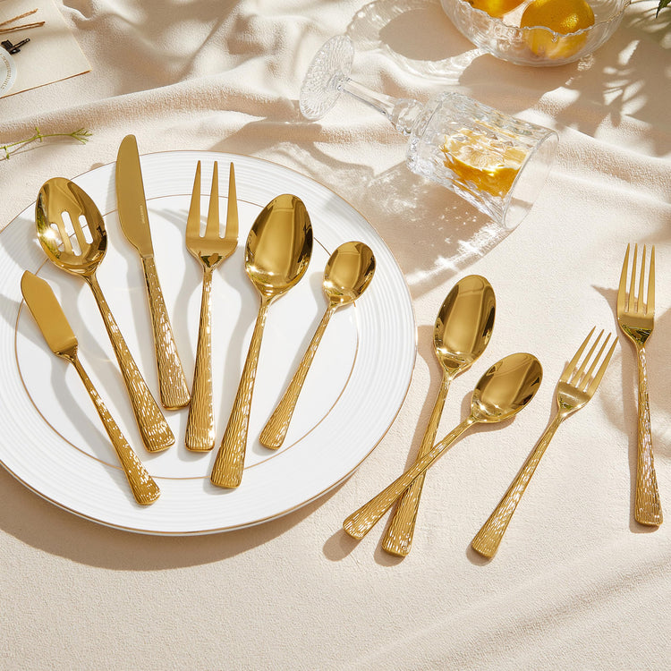 65 Piece Gold Silverware Set with Serving Utensils (65 Count)
