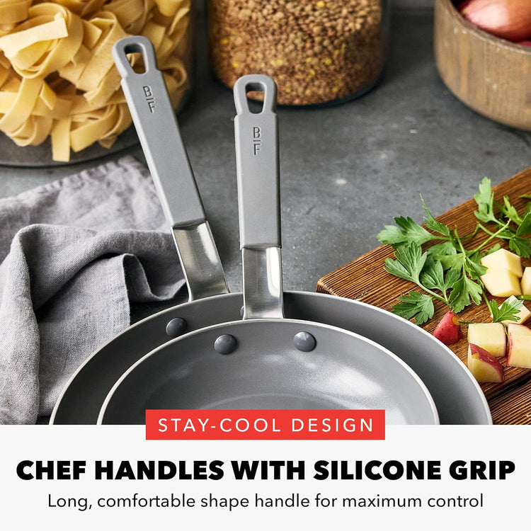 GreenPan x Bobby Flay Stainless Steel 8” & 10” Frying Pan Skillet Set, Professional Grade Tri-Ply, Multiclad, PFAS-Free Ceramic Nonstick, Induction Suitable, Dishwasher & Oven Safe, Stay Cool Handle - Nestoria