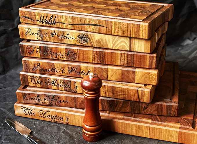 Personalized End Grain Walnut Cutting Board, GrainWoods Handcrafted Wood Kitchen Chopping Block (22x16x2 Inches)