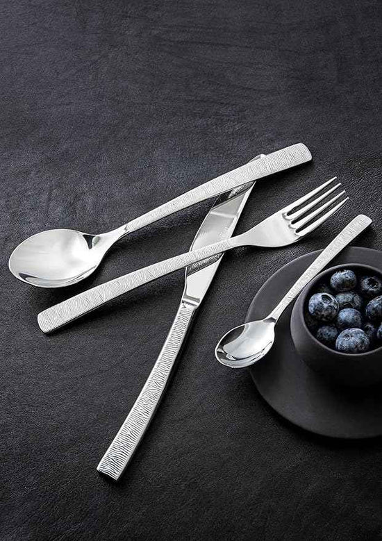 Degrenne Luxury French Cutlery Set - 5 Piece Silverware Set, Includes Forks, Spoons & Knife, Stainless Steel Flatware, Dishwasher Safe, Made in France - Astree Cisele Mirror