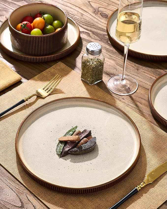 Stoneware Dinnerware Sets, Handcrafted Double Reactive Glaze Plates and Bowls for Everyday & Formal Dining, Microwave & Dishwasher Safe, Scratch Resistant Dishes Service for 4 (12-Piece), Cream Cocoa
