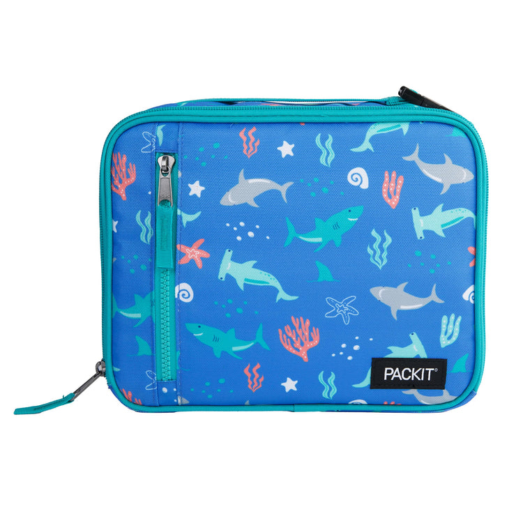 R) Freezable Classic Lunch Box, Sea Shark, Built with EcoFreeze(R) Technology, Collapsible, Reusable, Zip Closure With Zip Front Pocket and Buckle Handle, Designed for Fresh Lunch On the Go