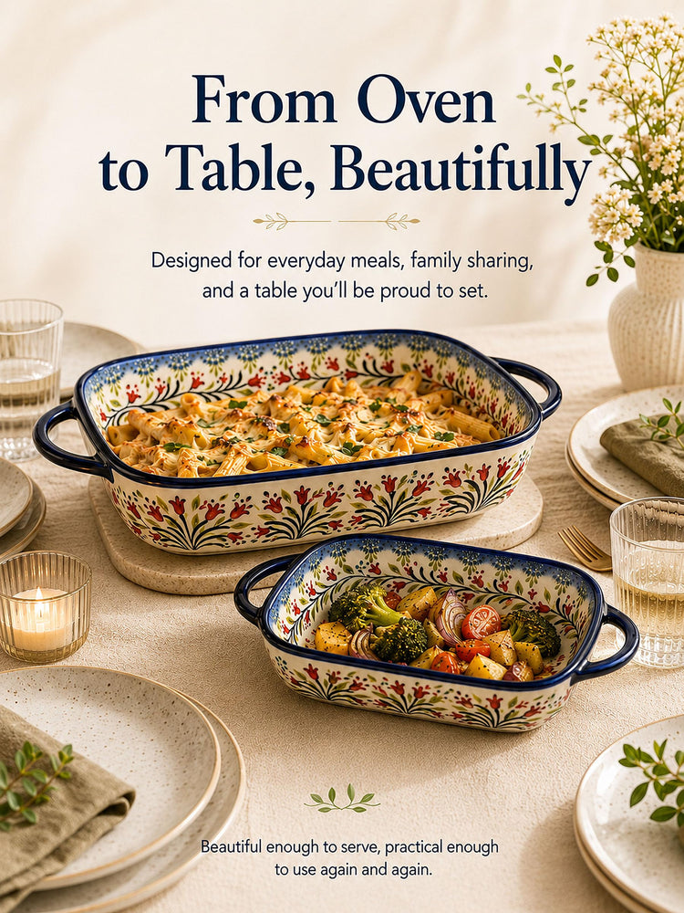 2 Piece Polish Pottery Style Ceramic Baking Dish Set (2 Count)