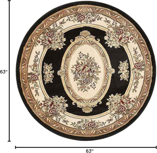 Well Woven Timeless Collection Le Petit Palais Black 5' Foot Round Luxurious Traditional French Medallion Oriental Area Rug Living Room Bedroom Dining Room Easy-to-Clean Durable Design