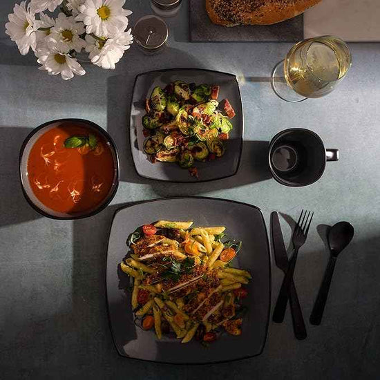 Gibson Elite Soho Lounge Square Reactive Glaze Stoneware Dinnerware Set, Service for 4 (16pc), Eclipse