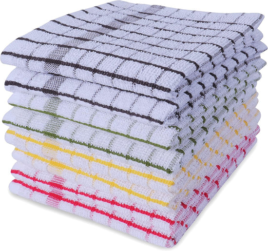 AMOUR INFINI Kitchen Dish Cloths Set of 8 - Ultra Soft, Highly Absorbent, Quick-Drying Terry Cotton Dishcloths 12"x12" Inch Wash & Cleaning Cloths for Kitchen & Dishwashing (Assorted) - Nestoria