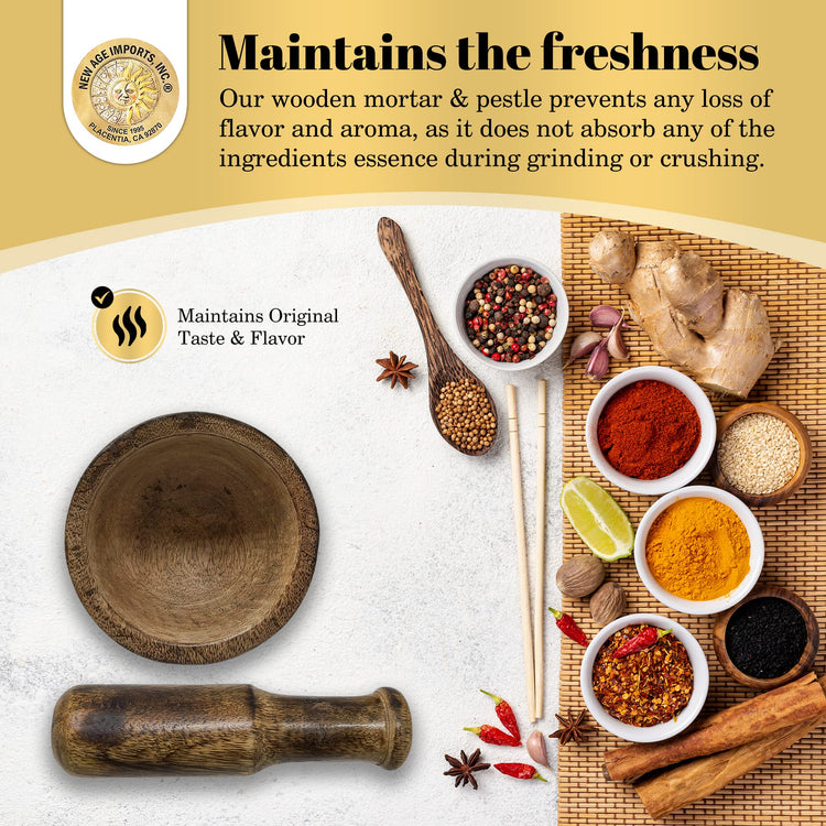 Pentagram Design Wooden Mortar & Pestle Set