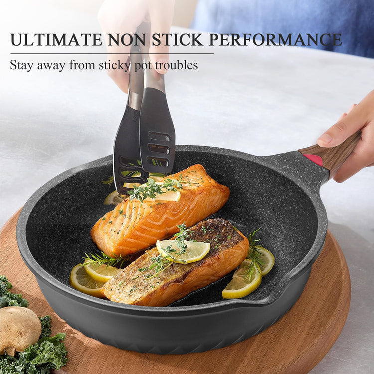 12PCS Nonstick Deep Frying Pan with Lid Cookware Set