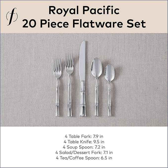 FORTESSA Royal Pacific 18/10 Stainless Steel Flatware, 20 Piece Place Setting With Table Knife, Forks and Spoons (Service For 4), Dishwasher Safe, Polished
