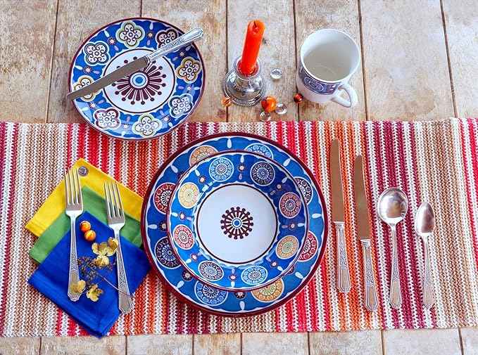 Tudor Royal Collection 24-Piece Premium Quality Round Porcelain Dinnerware Set, Service for 6 - SUMAYA Blue, See 10 Designs Inside!