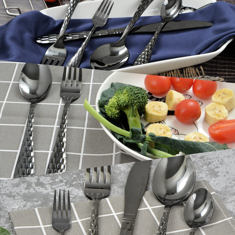 Hammered Silverware Set for 4