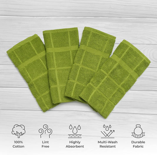 100% Cotton Terry Dish Towels, 4 Pack Plain, 16 x26 Inches, Super Soft and Absorbent Kitchen Towels, Perfect for Kitchen Cleaning and Dish Washing | Green - Nestoria