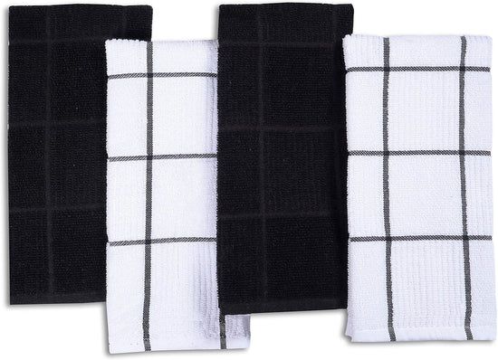 AMOUR INFINI Kitchen Towels Pack of 4 Absorbent, Quick Drying Premium Terry Cotton Dish Towel with Hanging Loop 16x28 Inch Hand & Tea Towels (Black) - Nestoria