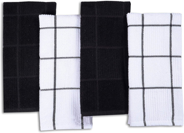 AMOUR INFINI Kitchen Towels Pack of 4 Absorbent, Quick Drying Premium Terry Cotton Dish Towel with Hanging Loop 16x28 Inch Hand & Tea Towels (Black) - Nestoria