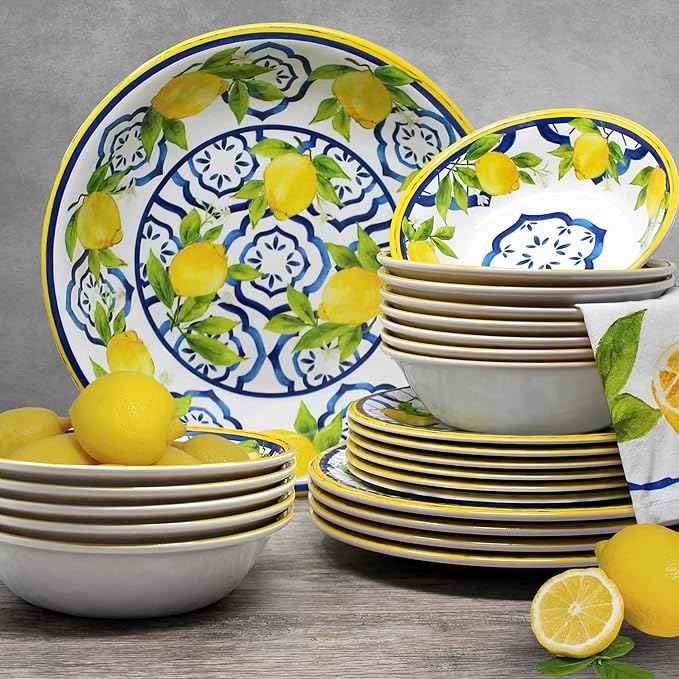 Le Cadeaux 16 Piece Luxury Melamine Dinnerware Set, Service for 4 (Palermo)