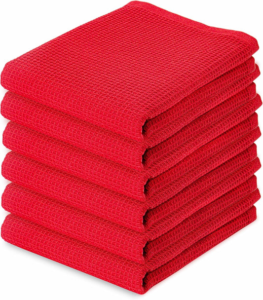 PurpleEssences Waffle Weave Kitchen Towel, 100% Cotton - 15 x 25 Inches, with Hanging Loop Ultra Soft Absorbent Quick Drying Dish Cloth, Tea and Hand Towels, 6 Pack - Spring Summer - Red - Nestoria