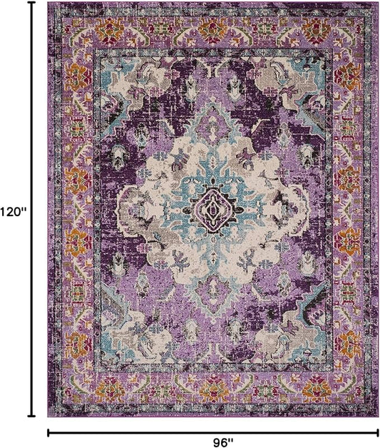 SAFAVIEH Monaco Collection Area Rug - 8' x 10', Violet & Light Blue, Non-Shedding & Easy to Clean, Distressed Medallion Design, Ideal for Living Room, Bedroom, Dining Space (MNC243L)