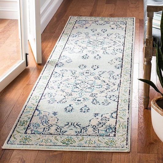 SAFAVIEH Monaco Collection Runner Rug - 2'2" x 6', Light Blue & Ivory, Non-Shedding & Easy Care, Ideal for High Traffic Areas in Living Room, Hallway, Foyer, Bedroom (MNC243K-26)