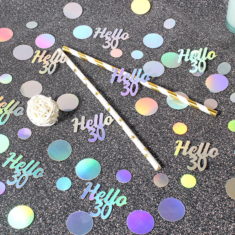 Hello 30 Birthday Confetti for Tables Iridescent Circle Dots Happy 30th Birthday Party Decorations for Her Women Thirty Years Old Birthday Table Scatters Confetti Decor Supplies 300PC (300 Count)
