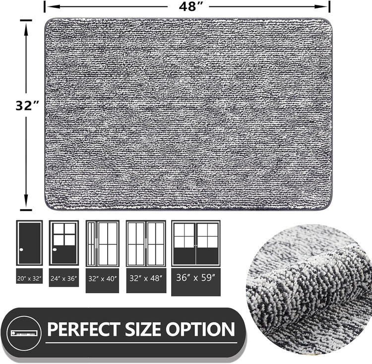 REFETONE Indoor Doormat, Front Door Mat 32"x48" Absorbent Rubber Backing Non Slip Back Door Mats, Washable Low-Profile Inside Floor Mat Door Rugs for Entryway, Resist Dirt Mud Mat for Dogs, Dark Grey