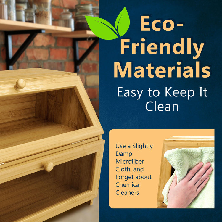 Bamboo Bread Box Space Saving Rustic Flat