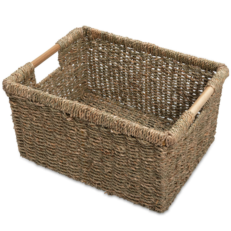 Large Wicker Storage Basket with Wooden Handles