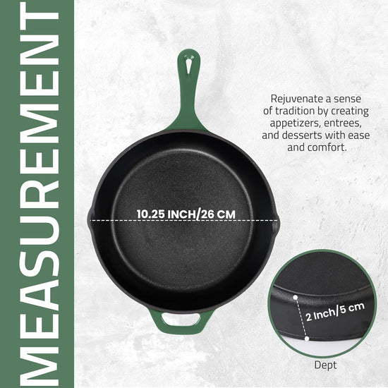 Utopia Kitchen Cast Iron Frying Pan 10.25 Inch, Cast Iron Chefs Pan, Pre Seasoned Skillet, Safe Grill Cookware for Indoor & Outdoor Use, Green - Nestoria