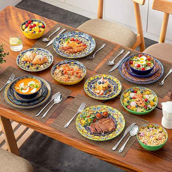 vancasso 16 Pieces Plates and Bowls Set, Bohemian Style Dinnerware Sets Service for 4, Porcelain Boho Dishes Set for Kitchen, Housewaring Gift, Dishwasher and Microwave Safe, Series KRVI