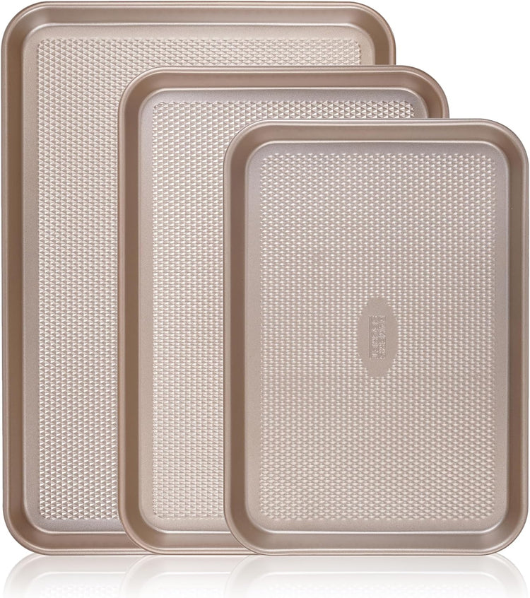 Baker's Secret Baking Sheet Pan Set, 3x Cookie Sheets for Oven, Diamond Texture Premium Air Flow, Set of 3 Baking Trays, Extra Thick 0.6mm with Diamond Base PFOA, PFOS, PTFE and PFAS free