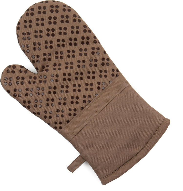 Sticky Toffee 9-Piece Kitchen Set – Brown 100% Cotton Terry Dish Towels, Dishcloths, Oven Mitts, and Pot Holders with Non-Slip Silicone Grip, Oeko-Tex Cotton