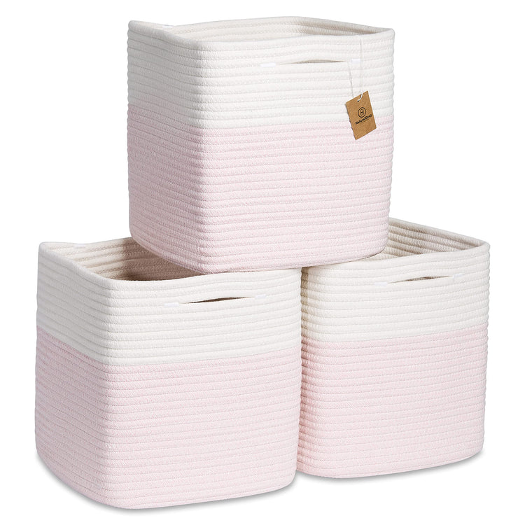 Storage Cubes 11 Inch Cotton Rope Woven Baskets for Organizing (3 Count)