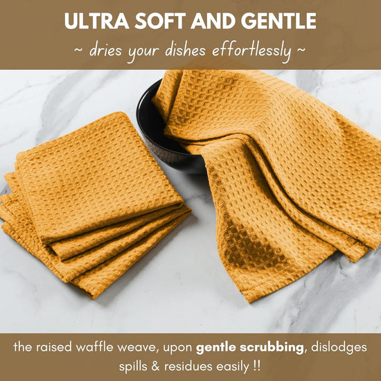 Native Fab Cotton Kitchen Towel with Hanging Loop 16x26 inches, 4-Pack, Waffle Weave Kitchen Towels for Cleaning Drying, Washcloths Soft & Absorbent Cloth Rags, Bar Towel, Dish Cloth, Mustard Yellow - Nestoria