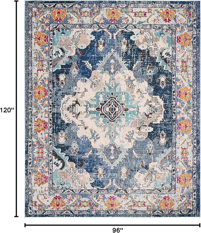 SAFAVIEH Monaco Collection Area Rug - 8' x 10', Navy & Light Blue, Non-Shedding & Easy to Clean, Distressed Medallion Design, Ideal for Living Room, Bedroom, Dining Space (MNC243N)