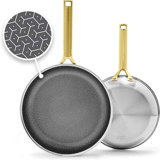 GreenPan Hybrid 9.5” & 11” Nonstick Stainless Steel Frying Pan Set, APEX Tri-Ply Thermobond PFAS-Free Ceramic Skillets, Induction & All Cooktop Compatible, Oven Temp to 850°F, Dishwasher Safe, Gold