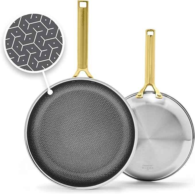 GreenPan Hybrid 9.5” & 11” Nonstick Stainless Steel Frying Pan Set, APEX Tri-Ply Thermobond PFAS-Free Ceramic Skillets, Induction & All Cooktop Compatible, Oven Temp to 850°F, Dishwasher Safe, Gold