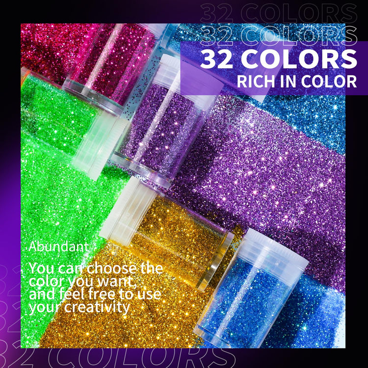 Glitter 32 Colors Fine Glitter for Crafts (5.64 Ounce)