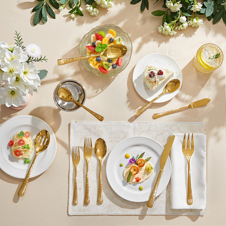 65 Piece Gold Silverware Set with Serving Utensils (65 Count)
