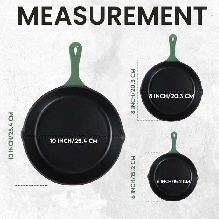 Cast Iron Skillet Set 3 Piece 6 8 10 Inch PFAS (3 Count)