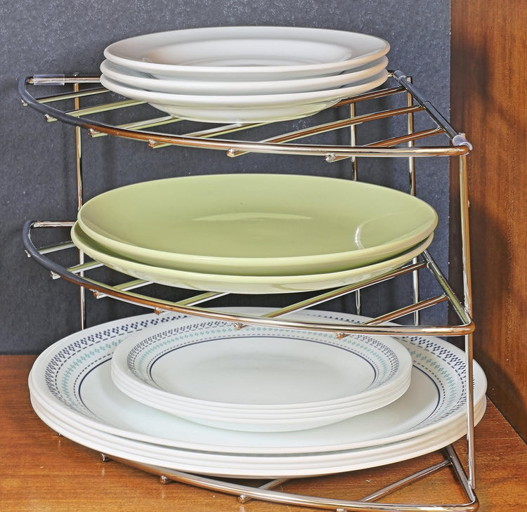 Deco Brothers 3-Tier Counter and Cabinet Corner Shelf Organizer, Chrome