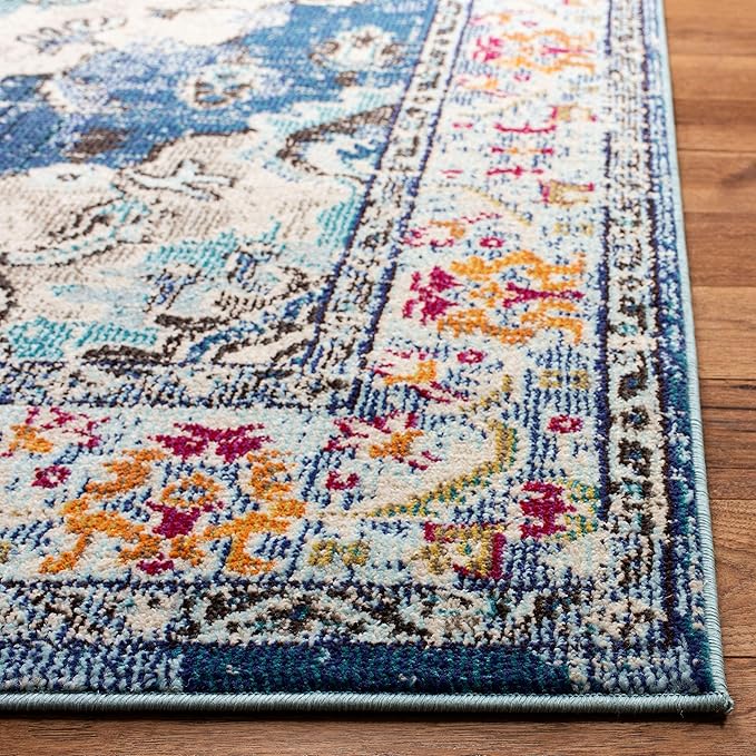 SAFAVIEH Monaco Collection Area Rug - 9' x 12', Navy & Light Blue, Non-Shedding & Easy to Clean, Distressed Medallion Design, Ideal for Living Room, Bedroom, Dining Space (MNC243N)