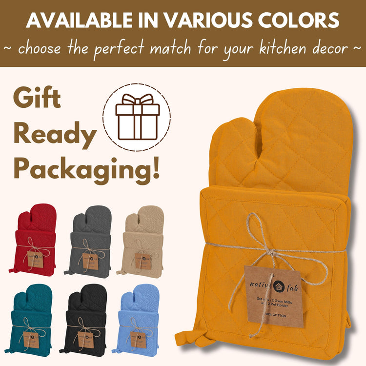 4 Piece Set 2 Oven Mitts & 2 Potholders (4 Count)