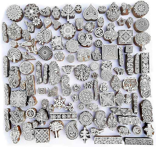 Royal Kraft Assorted Wooden Block Printing Stamps (Set of 100) Bulk01_100